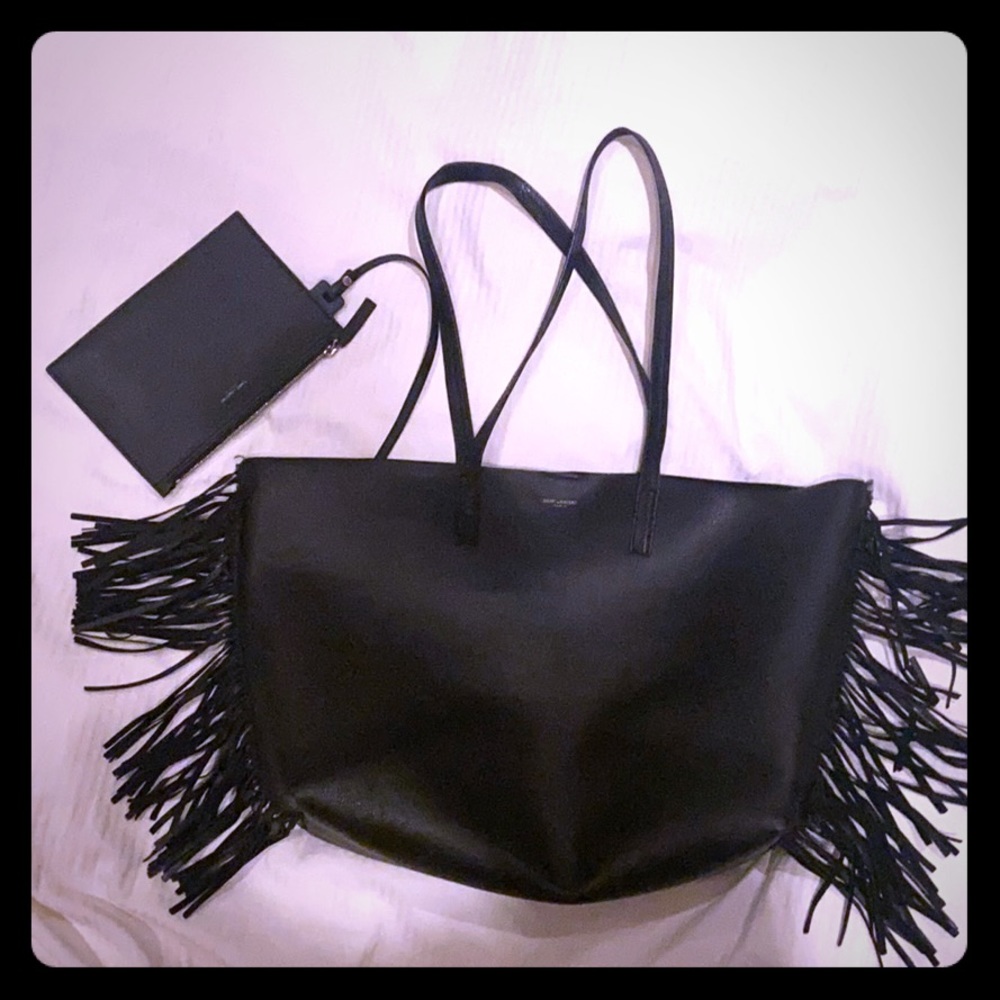 YSL black leather fringe bag
